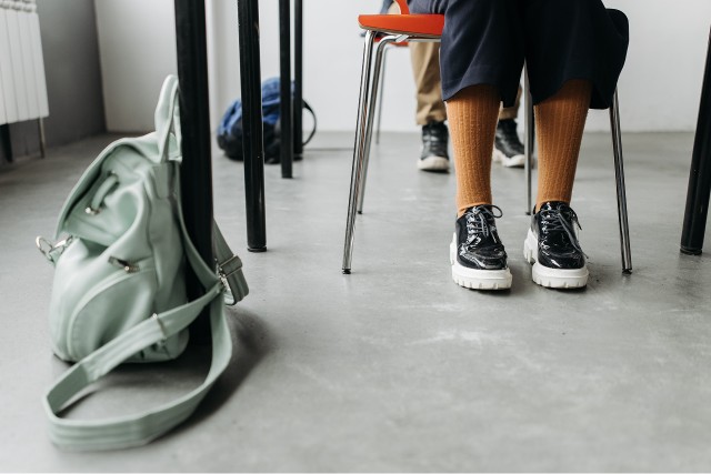 student wearing new back-to-school shoes on Long Island, NY